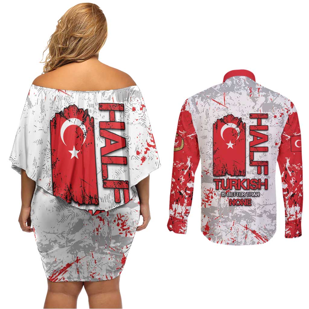 Turkey Couples Matching Off Shoulder Short Dress and Long Sleeve Button Shirt Half Turkish Is Better Than None - Wonder Print Shop