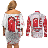 Turkey Couples Matching Off Shoulder Short Dress and Long Sleeve Button Shirt Half Turkish Is Better Than None - Wonder Print Shop