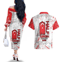 Turkey Couples Matching Off The Shoulder Long Sleeve Dress and Hawaiian Shirt Half Turkish Is Better Than None - Wonder Print Shop