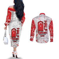 Turkey Couples Matching Off The Shoulder Long Sleeve Dress and Long Sleeve Button Shirt Half Turkish Is Better Than None - Wonder Print Shop
