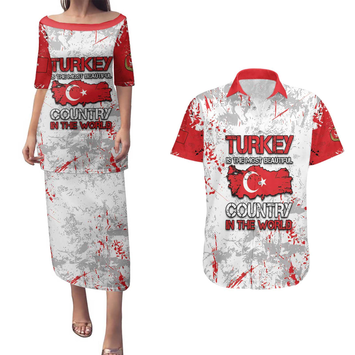 Turkey Couples Matching Puletasi and Hawaiian Shirt Half Turkish Is Better Than None - Wonder Print Shop