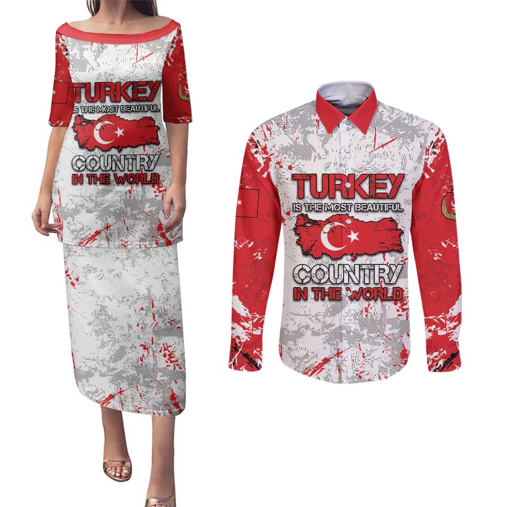 Turkey Couples Matching Puletasi and Long Sleeve Button Shirt Half Turkish Is Better Than None - Wonder Print Shop