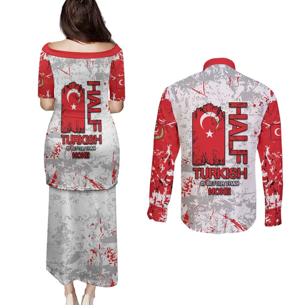 Turkey Couples Matching Puletasi and Long Sleeve Button Shirt Half Turkish Is Better Than None - Wonder Print Shop