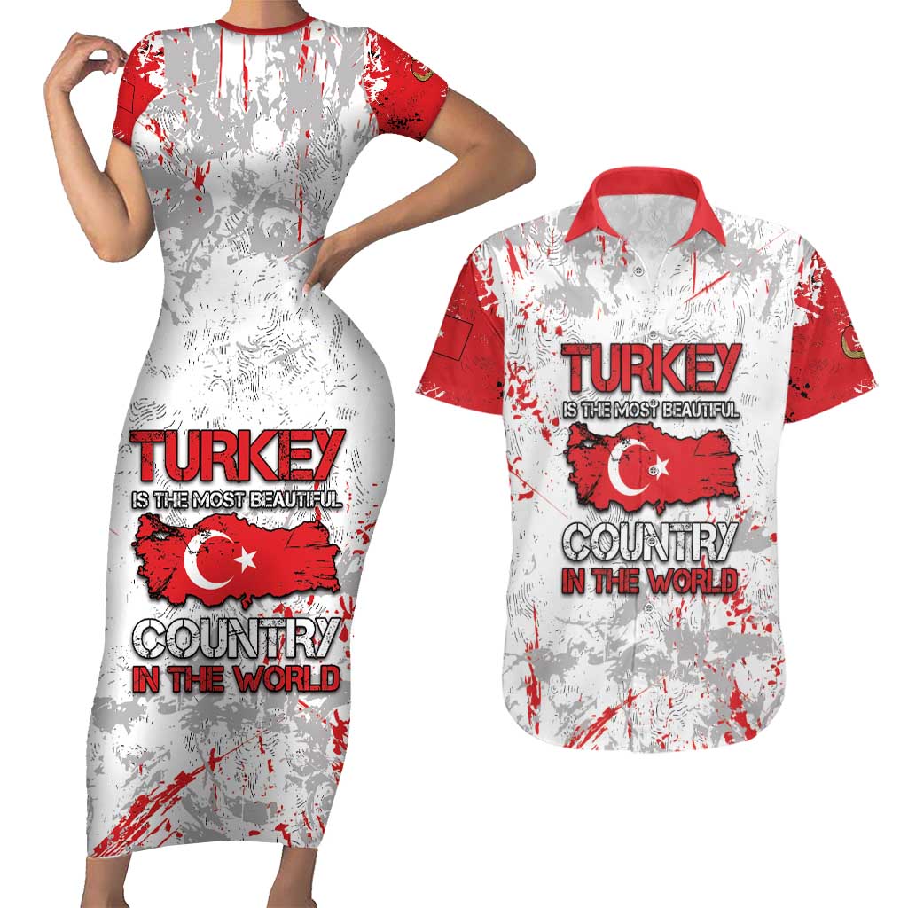 Turkey Couples Matching Short Sleeve Bodycon Dress and Hawaiian Shirt Half Turkish Is Better Than None - Wonder Print Shop
