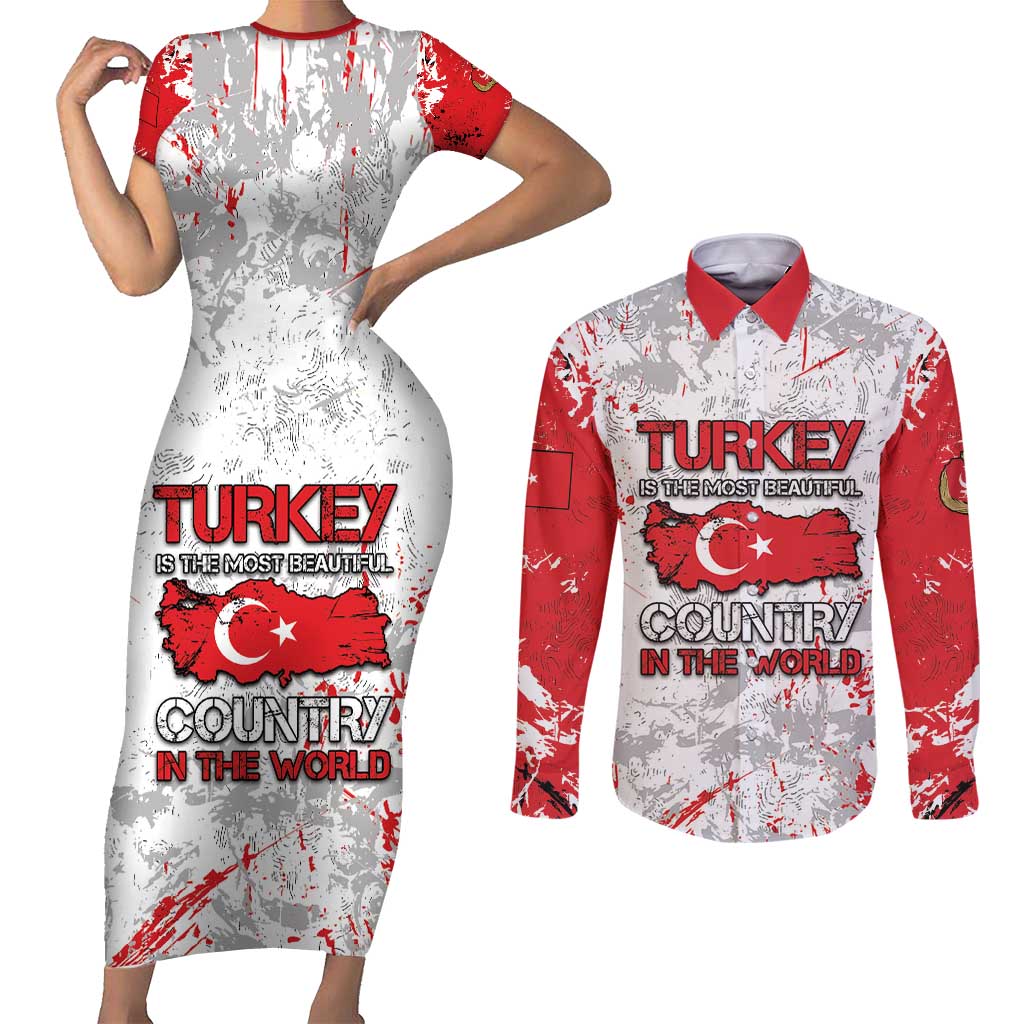 Turkey Couples Matching Short Sleeve Bodycon Dress and Long Sleeve Button Shirt Half Turkish Is Better Than None - Wonder Print Shop