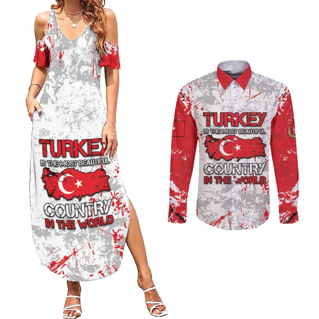 Turkey Couples Matching Summer Maxi Dress and Long Sleeve Button Shirt Half Turkish Is Better Than None - Wonder Print Shop