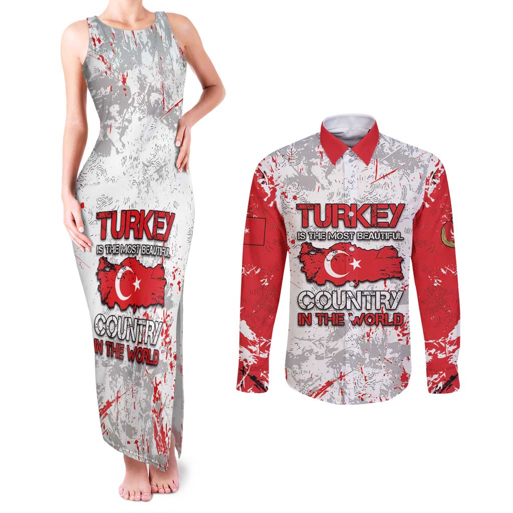 Turkey Couples Matching Tank Maxi Dress and Long Sleeve Button Shirt Half Turkish Is Better Than None - Wonder Print Shop