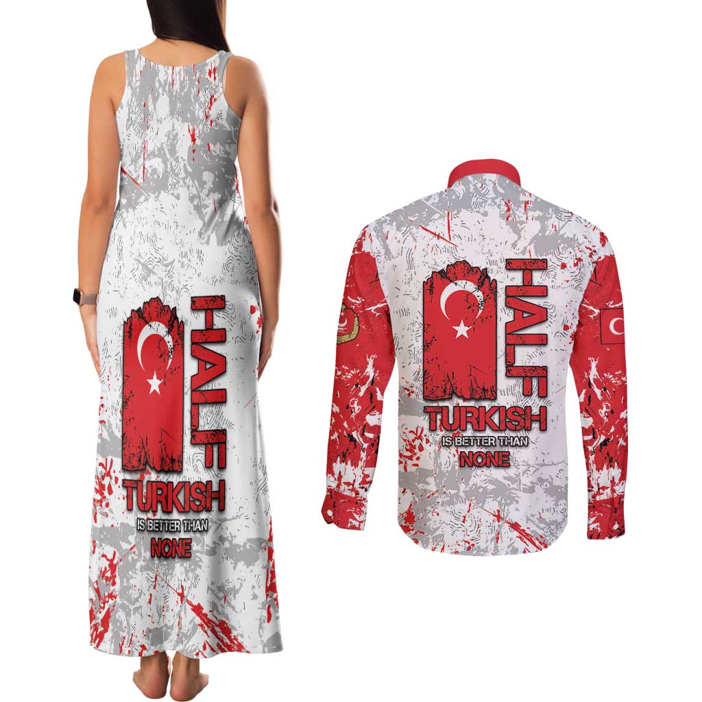 Turkey Couples Matching Tank Maxi Dress and Long Sleeve Button Shirt Half Turkish Is Better Than None - Wonder Print Shop
