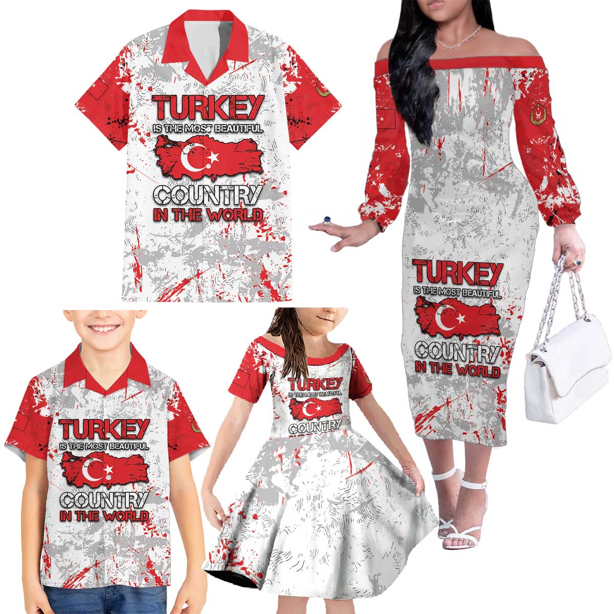 Turkey Family Matching Off The Shoulder Long Sleeve Dress and Hawaiian Shirt Half Turkish Is Better Than None - Wonder Print Shop