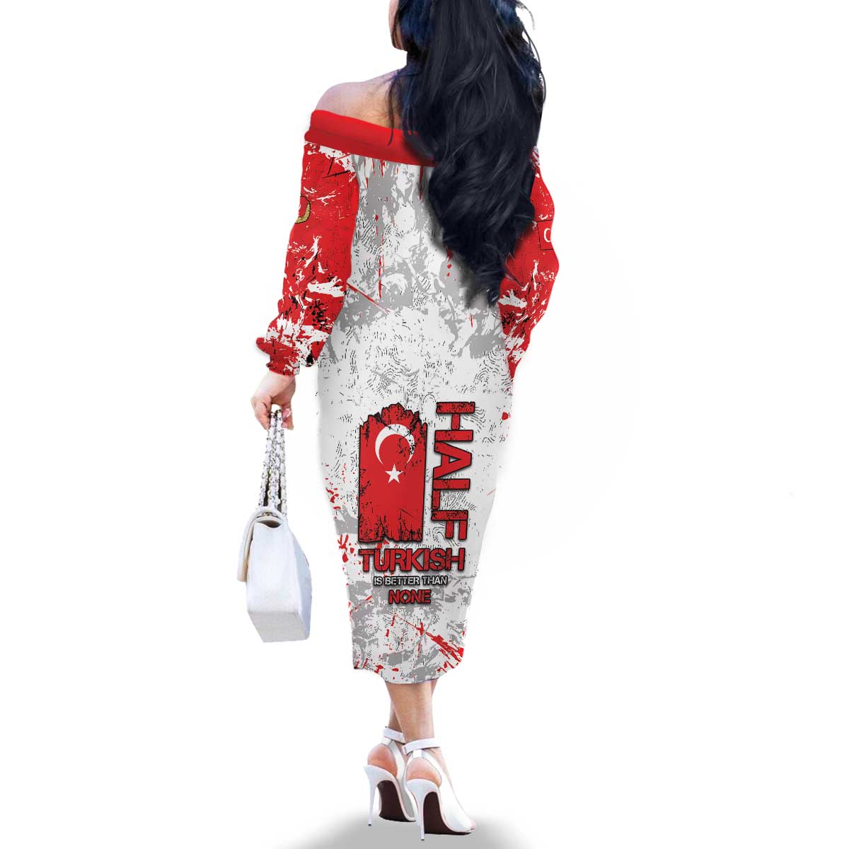 Turkey Family Matching Off The Shoulder Long Sleeve Dress and Hawaiian Shirt Half Turkish Is Better Than None - Wonder Print Shop