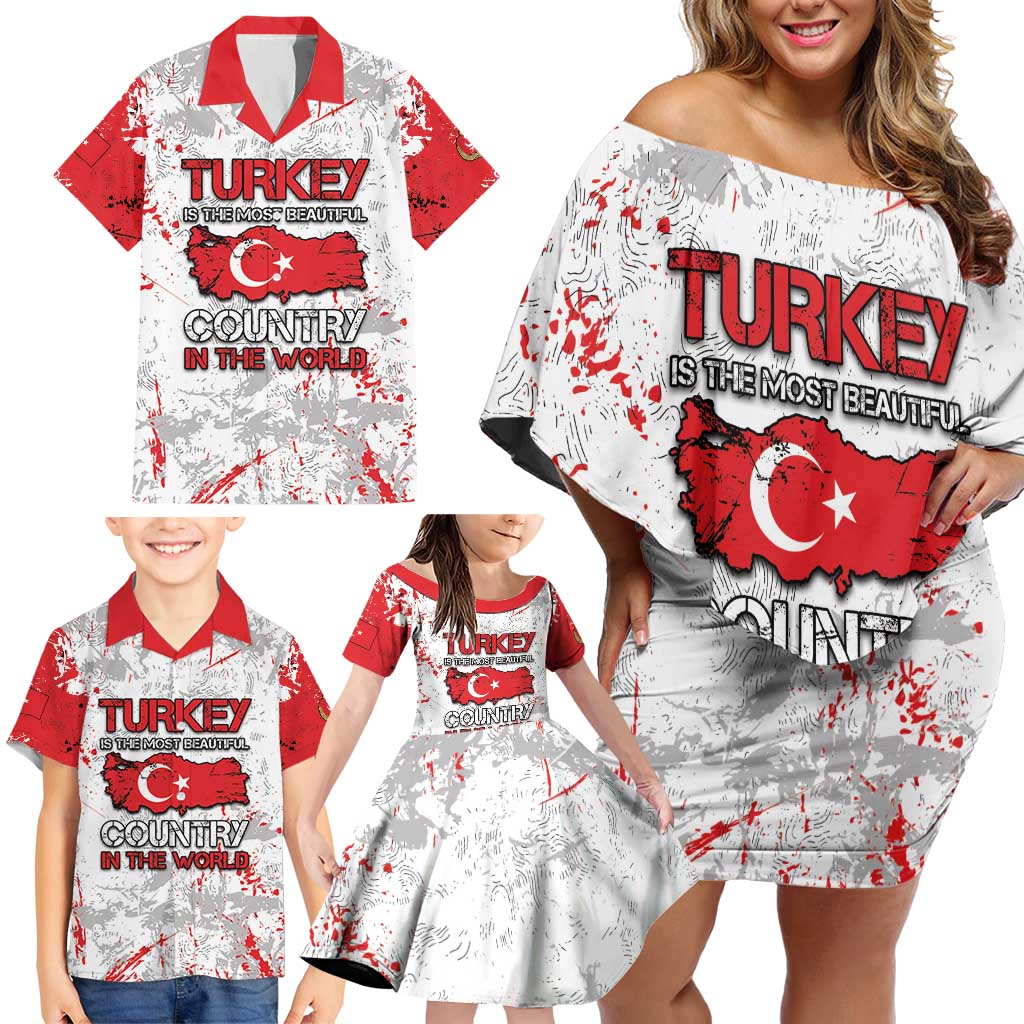 Turkey Family Matching Off Shoulder Short Dress and Hawaiian Shirt Half Turkish Is Better Than None - Wonder Print Shop