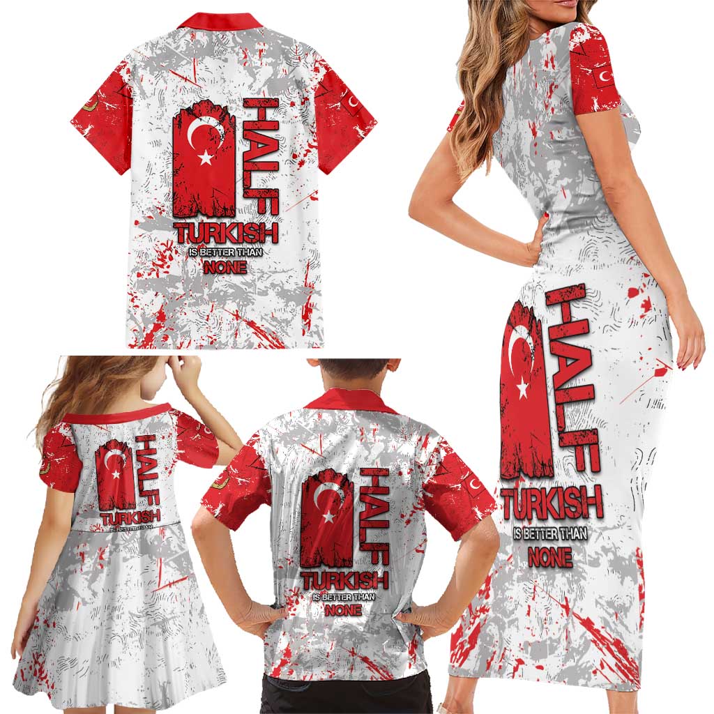 Turkey Family Matching Short Sleeve Bodycon Dress and Hawaiian Shirt Half Turkish Is Better Than None - Wonder Print Shop