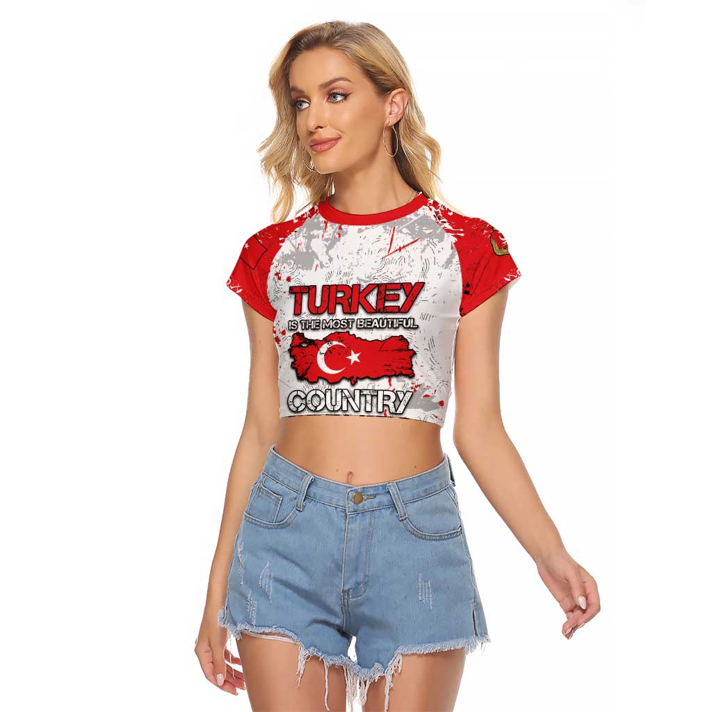 Turkey Raglan Cropped T Shirt Half Turkish Is Better Than None - Wonder Print Shop