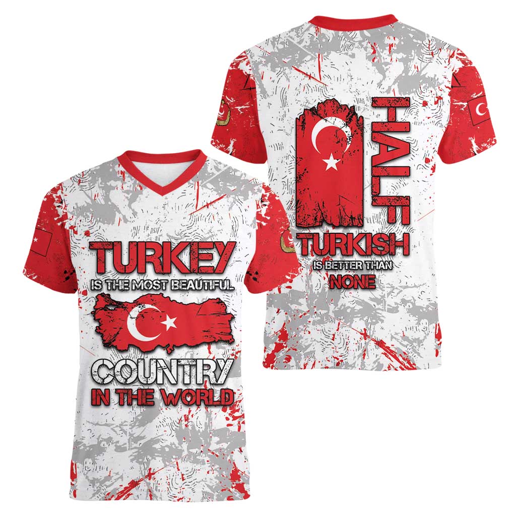 Turkey Women V-Neck T-Shirt Half Turkish Is Better Than None - Wonder Print Shop