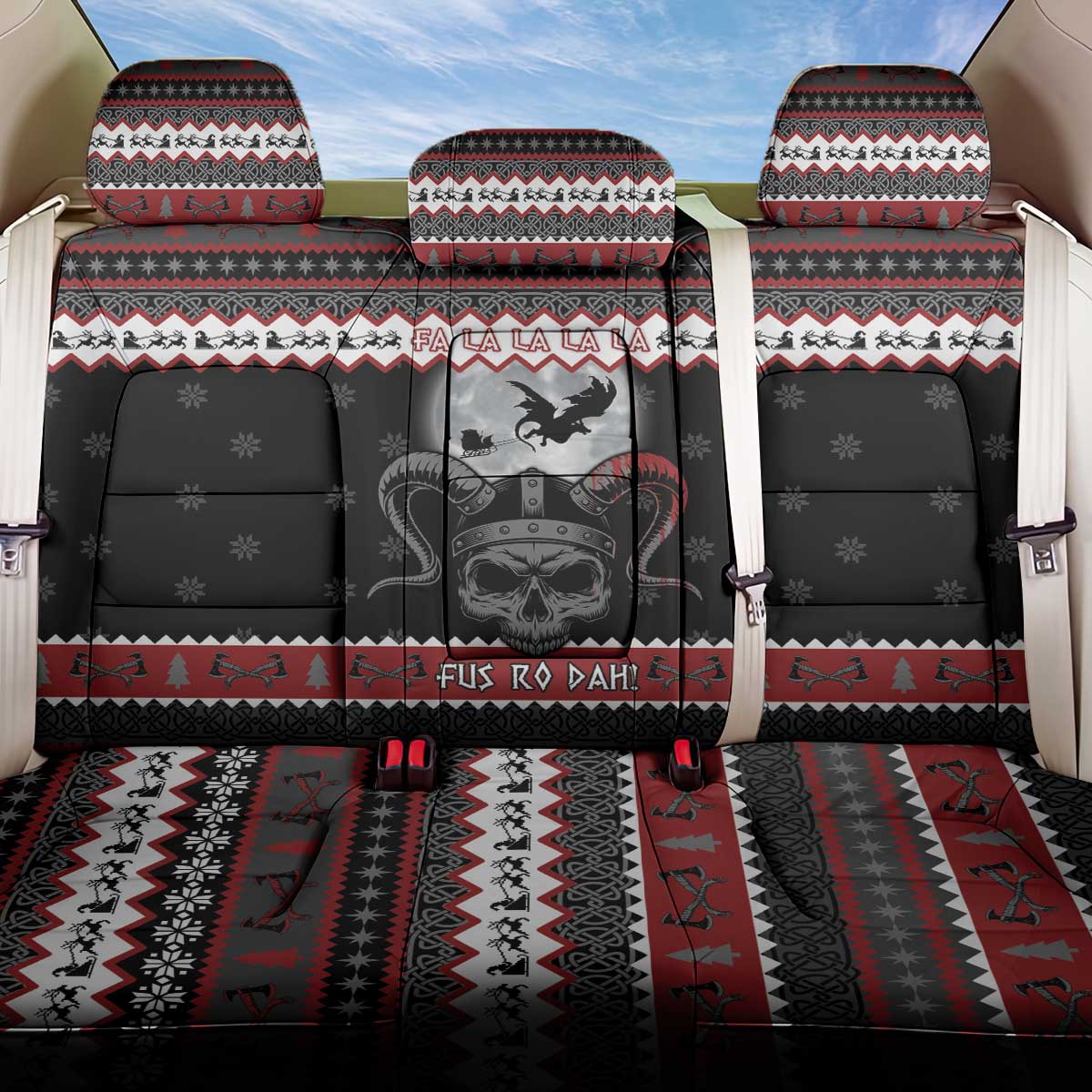 Vikings Christmas Back Car Seat Cover Fa La La La Fus Ro Dah - Wonder Print Shop
