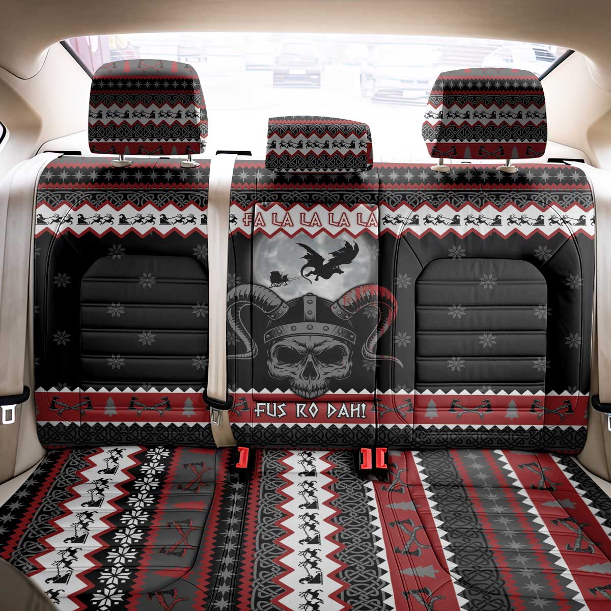 Vikings Christmas Back Car Seat Cover Fa La La La Fus Ro Dah - Wonder Print Shop