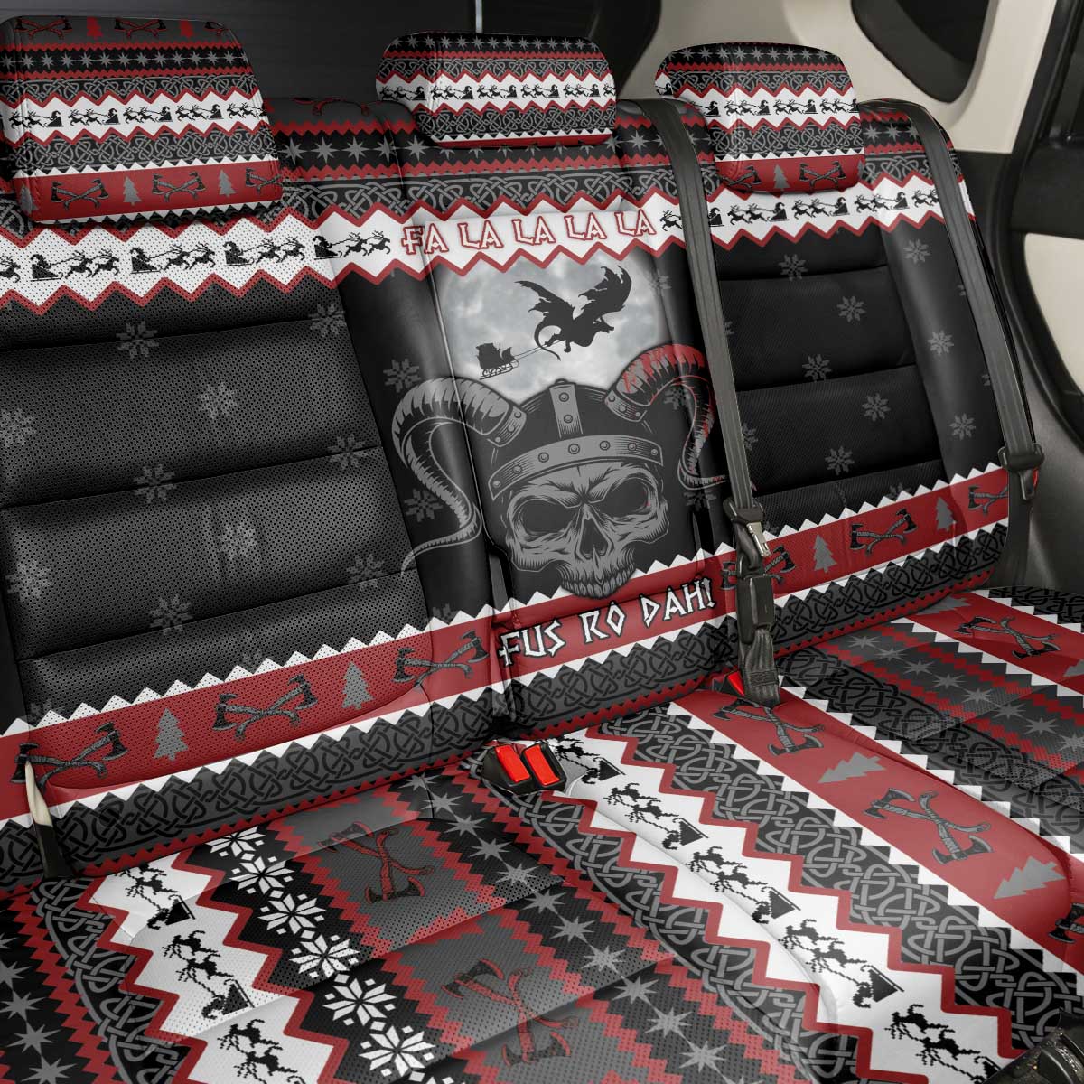 Vikings Christmas Back Car Seat Cover Fa La La La Fus Ro Dah - Wonder Print Shop