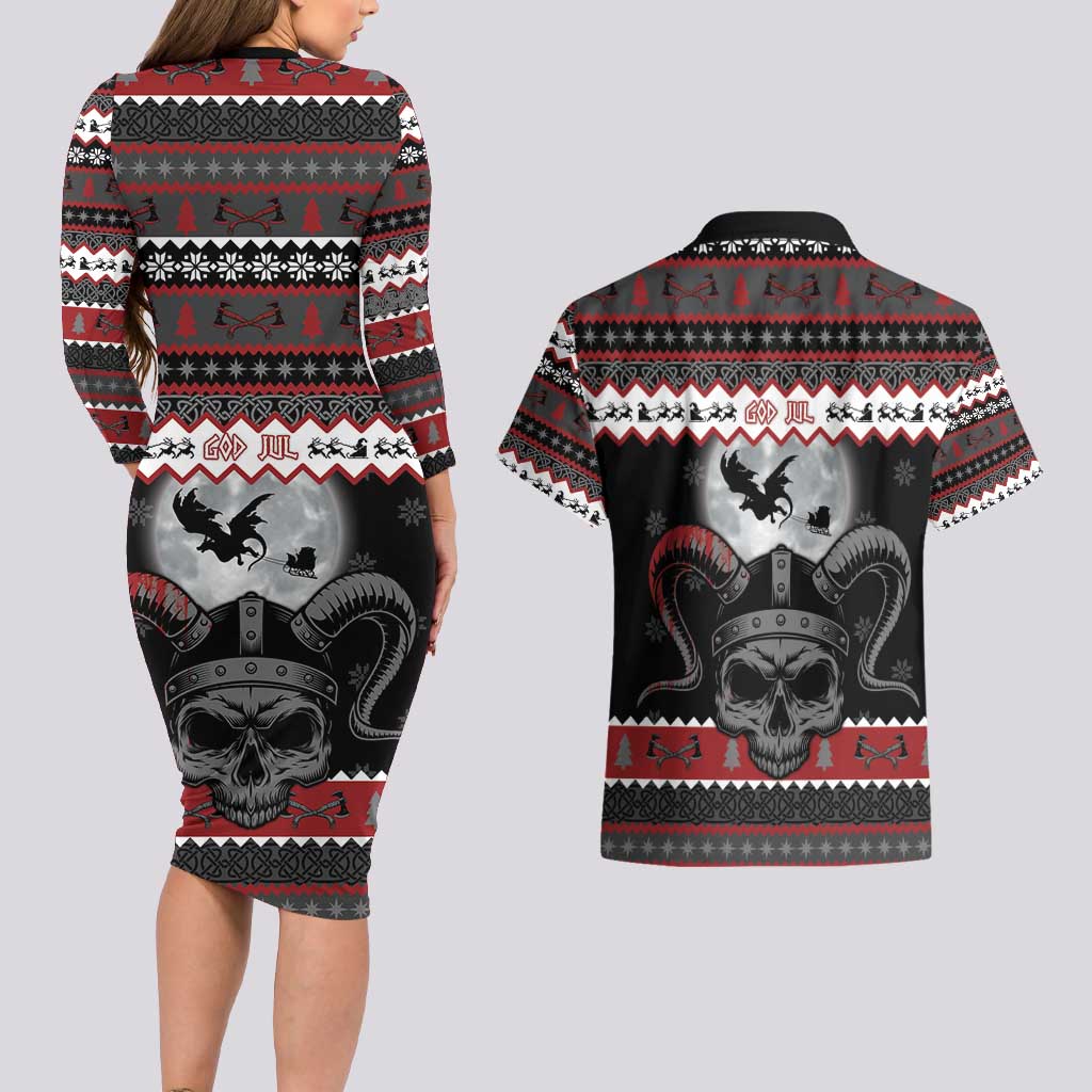 Vikings Christmas Couples Matching Long Sleeve Bodycon Dress and Hawaiian Shirt Fa La La La Fus Ro Dah - Wonder Print Shop