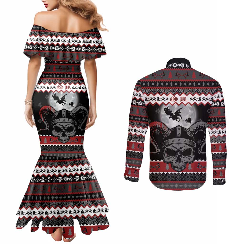 Vikings Christmas Couples Matching Mermaid Dress and Long Sleeve Button Shirt Fa La La La Fus Ro Dah - Wonder Print Shop