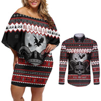 Vikings Christmas Couples Matching Off Shoulder Short Dress and Long Sleeve Button Shirt Fa La La La Fus Ro Dah - Wonder Print Shop