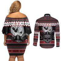 Vikings Christmas Couples Matching Off Shoulder Short Dress and Long Sleeve Button Shirt Fa La La La Fus Ro Dah - Wonder Print Shop
