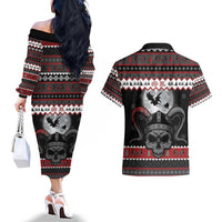 Vikings Christmas Couples Matching Off The Shoulder Long Sleeve Dress and Hawaiian Shirt Fa La La La Fus Ro Dah - Wonder Print Shop