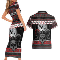 Vikings Christmas Couples Matching Short Sleeve Bodycon Dress and Hawaiian Shirt Fa La La La Fus Ro Dah - Wonder Print Shop