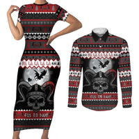 Vikings Christmas Couples Matching Short Sleeve Bodycon Dress and Long Sleeve Button Shirt Fa La La La Fus Ro Dah - Wonder Print Shop