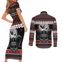 Vikings Christmas Couples Matching Short Sleeve Bodycon Dress and Long Sleeve Button Shirt Fa La La La Fus Ro Dah - Wonder Print Shop