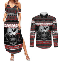 Vikings Christmas Couples Matching Summer Maxi Dress and Long Sleeve Button Shirt Fa La La La Fus Ro Dah - Wonder Print Shop