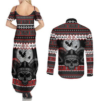 Vikings Christmas Couples Matching Summer Maxi Dress and Long Sleeve Button Shirt Fa La La La Fus Ro Dah - Wonder Print Shop