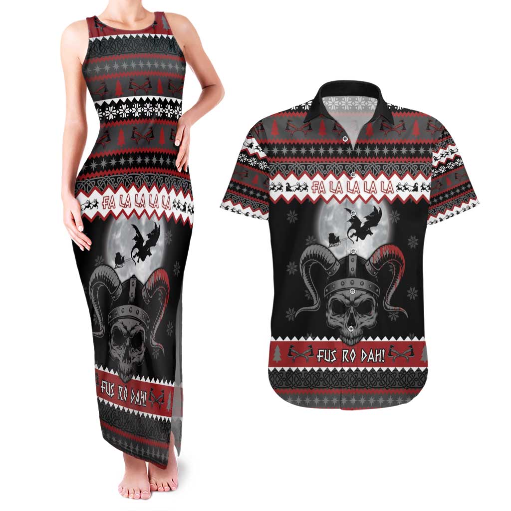 Vikings Christmas Couples Matching Tank Maxi Dress and Hawaiian Shirt Fa La La La Fus Ro Dah - Wonder Print Shop
