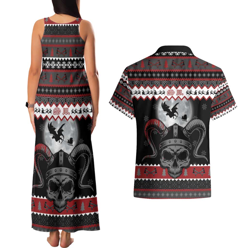 Vikings Christmas Couples Matching Tank Maxi Dress and Hawaiian Shirt Fa La La La Fus Ro Dah - Wonder Print Shop