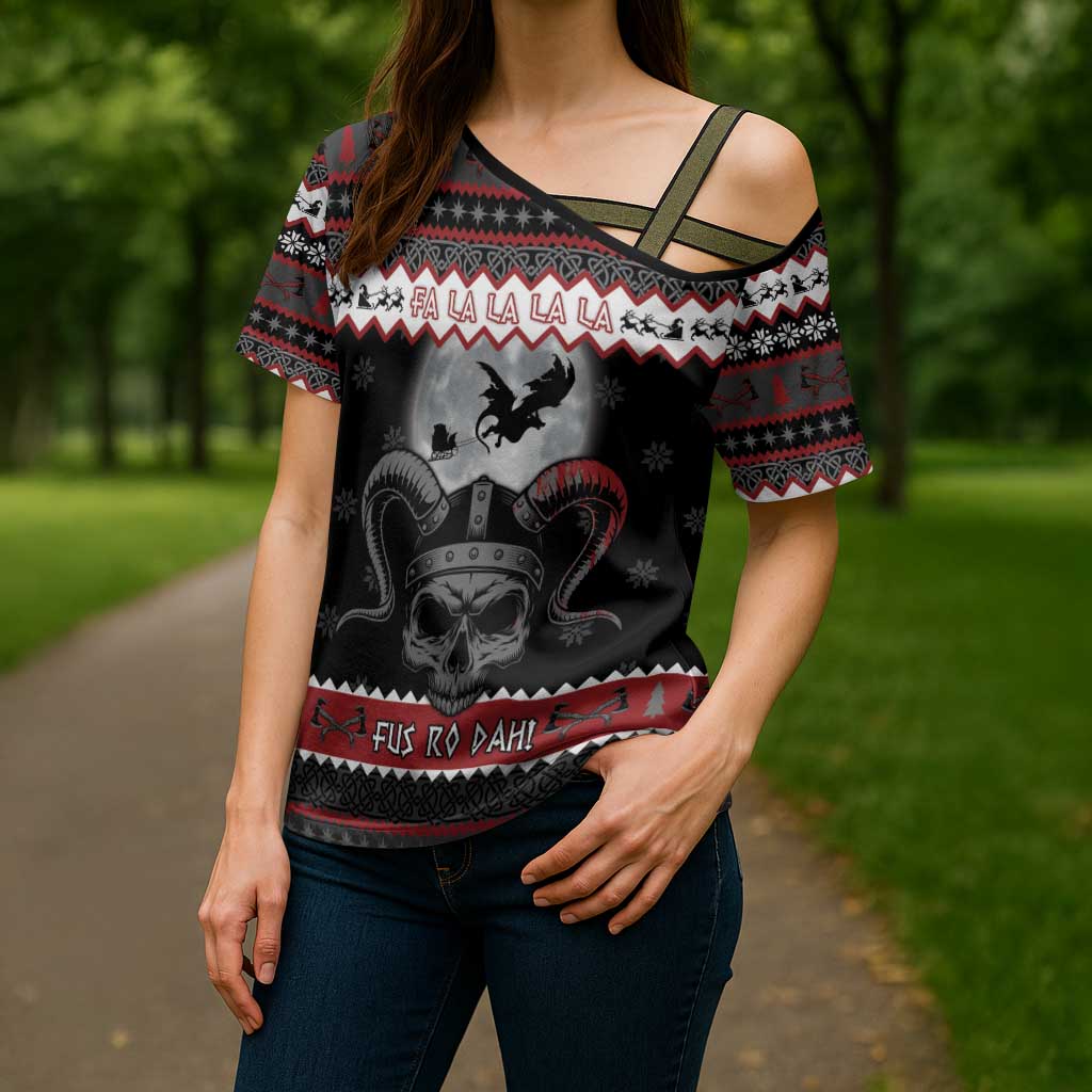 Vikings Christmas Cross Shoulder Shirt Fa La La La Fus Ro Dah - Wonder Print Shop