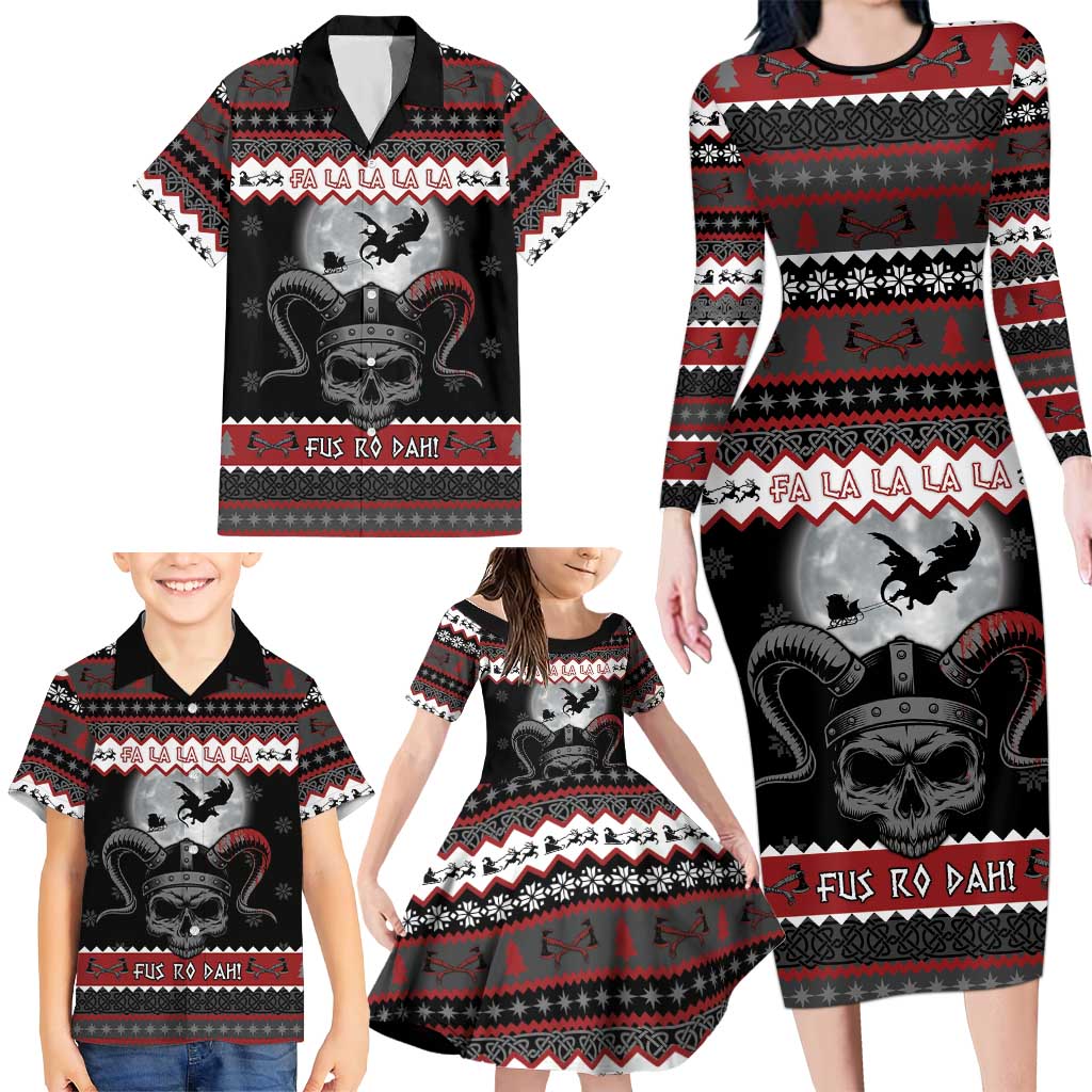Vikings Christmas Family Matching Long Sleeve Bodycon Dress and Hawaiian Shirt Fa La La La Fus Ro Dah - Wonder Print Shop