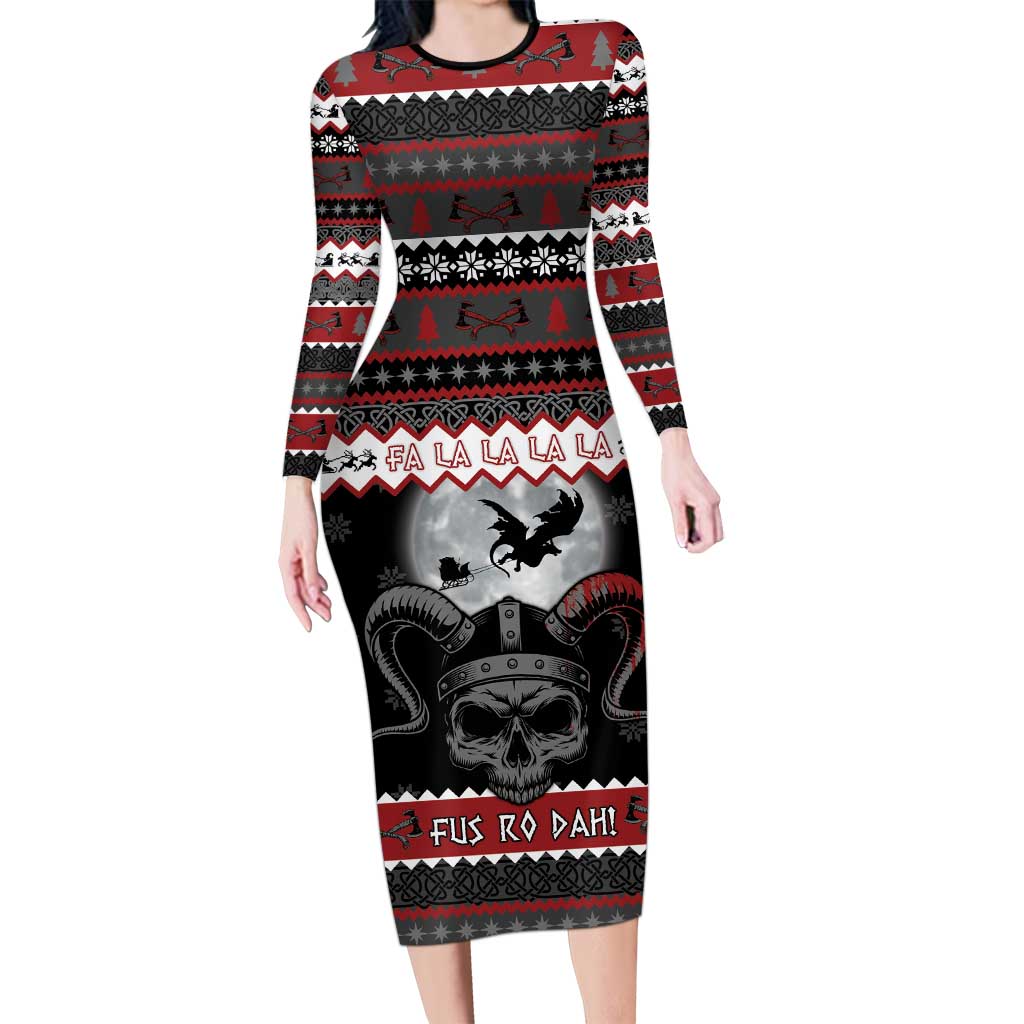 Vikings Christmas Family Matching Long Sleeve Bodycon Dress and Hawaiian Shirt Fa La La La Fus Ro Dah - Wonder Print Shop