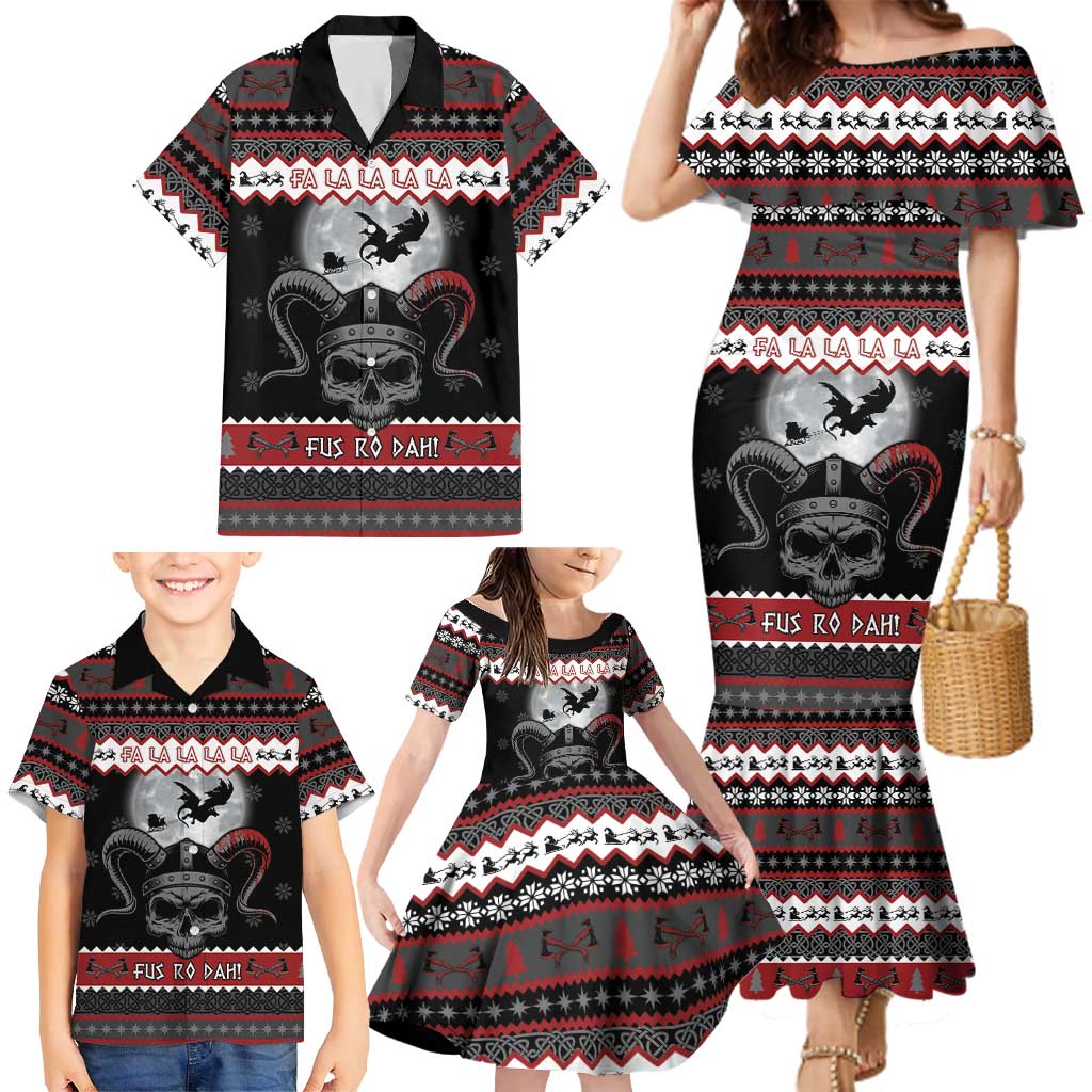 Vikings Christmas Family Matching Mermaid Dress and Hawaiian Shirt Fa La La La Fus Ro Dah - Wonder Print Shop