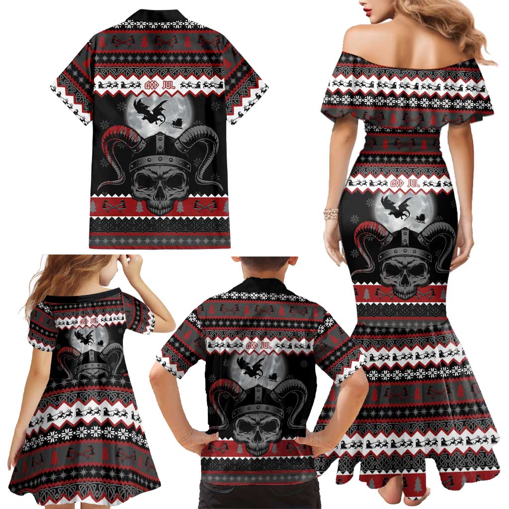 Vikings Christmas Family Matching Mermaid Dress and Hawaiian Shirt Fa La La La Fus Ro Dah - Wonder Print Shop