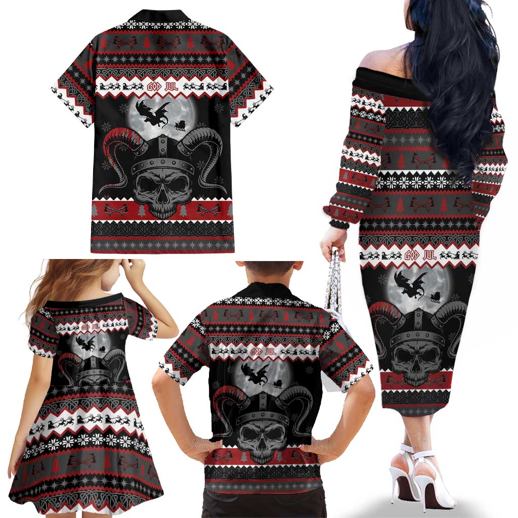 Vikings Christmas Family Matching Off The Shoulder Long Sleeve Dress and Hawaiian Shirt Fa La La La Fus Ro Dah - Wonder Print Shop