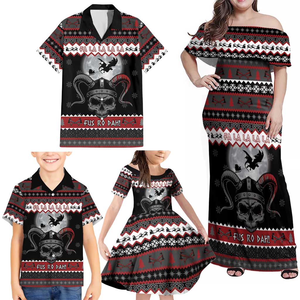 Vikings Christmas Family Matching Off Shoulder Maxi Dress and Hawaiian Shirt Fa La La La Fus Ro Dah - Wonder Print Shop
