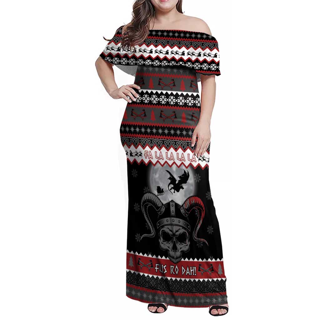 Vikings Christmas Family Matching Off Shoulder Maxi Dress and Hawaiian Shirt Fa La La La Fus Ro Dah - Wonder Print Shop