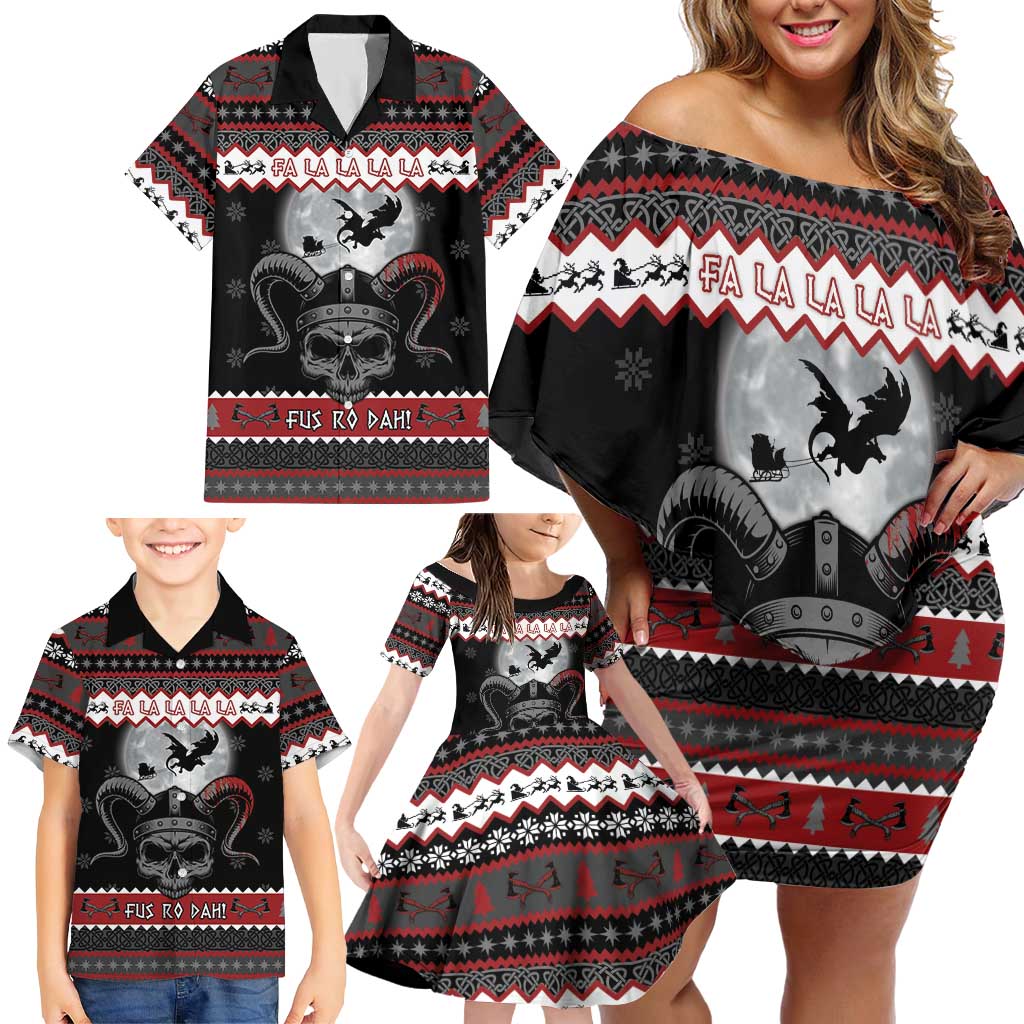 Vikings Christmas Family Matching Off Shoulder Short Dress and Hawaiian Shirt Fa La La La Fus Ro Dah - Wonder Print Shop