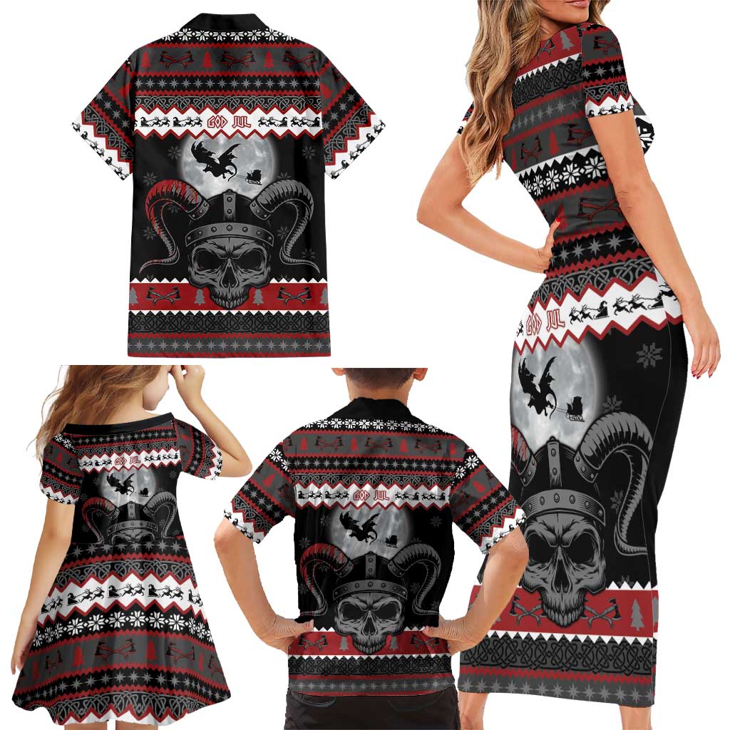 Vikings Christmas Family Matching Short Sleeve Bodycon Dress and Hawaiian Shirt Fa La La La Fus Ro Dah - Wonder Print Shop