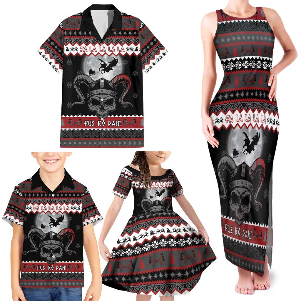 Vikings Christmas Family Matching Tank Maxi Dress and Hawaiian Shirt Fa La La La Fus Ro Dah - Wonder Print Shop