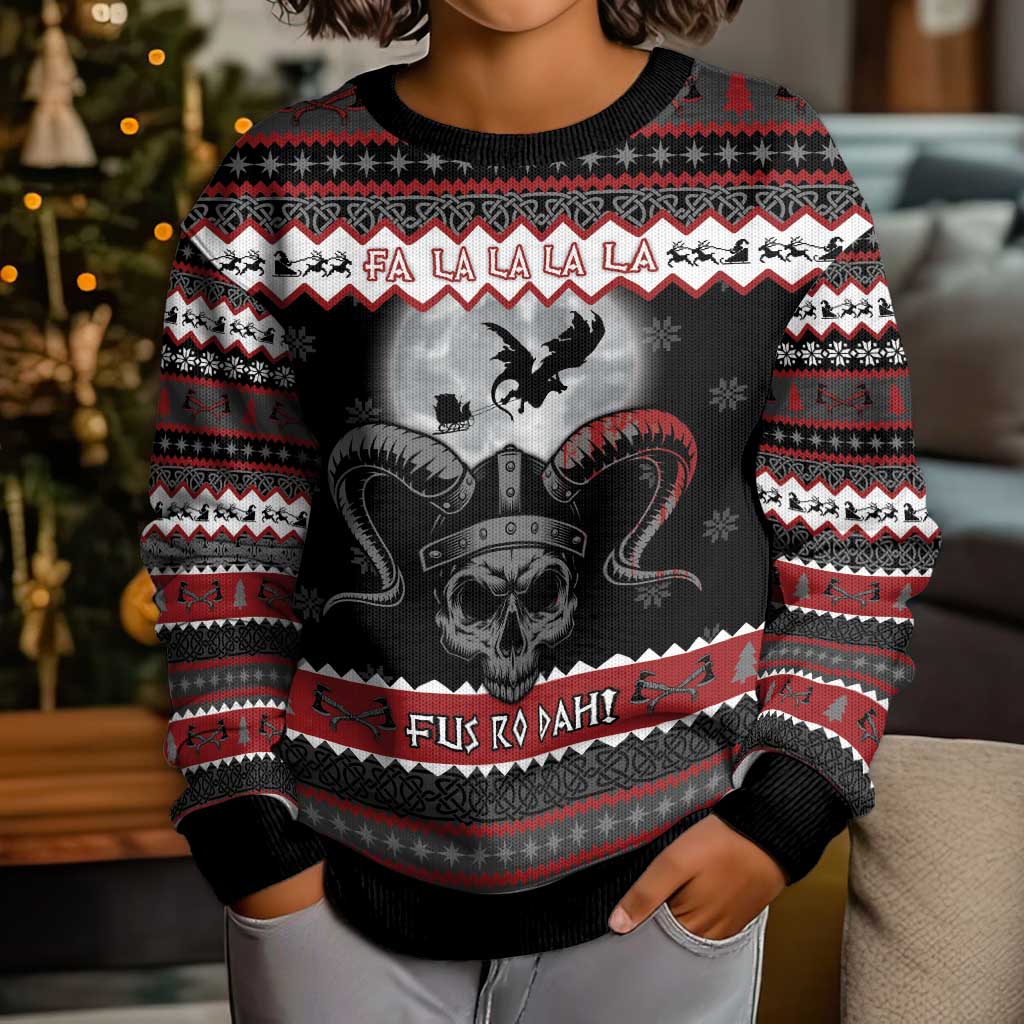 Vikings Christmas Kid Ugly Christmas Sweater Fa La La La Fus Ro Dah - Wonder Print Shop