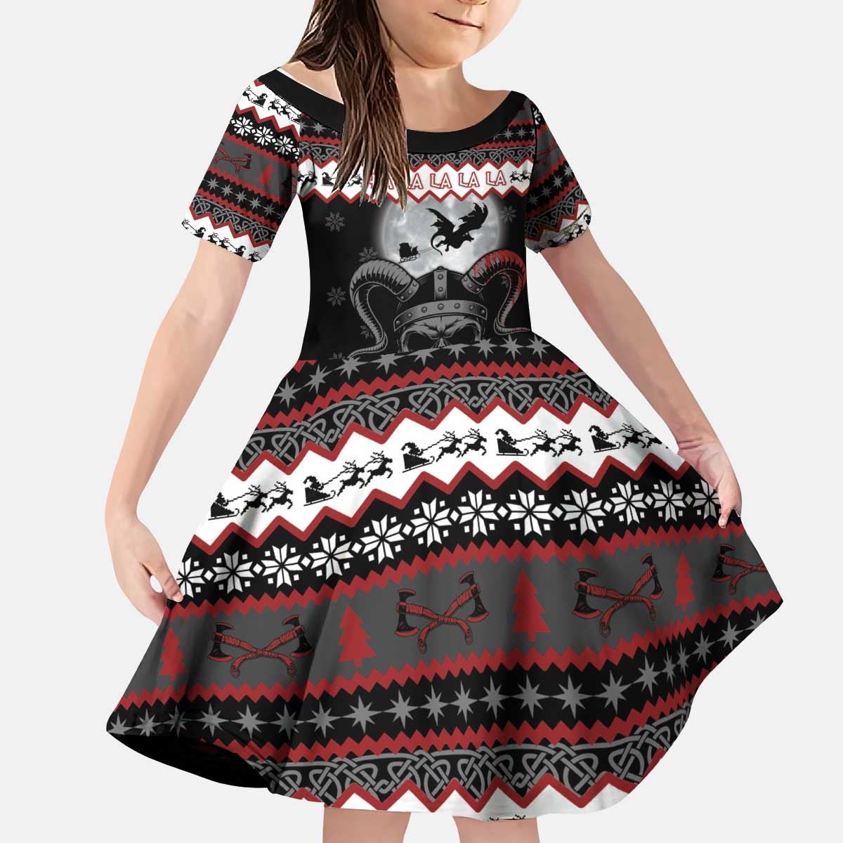 Vikings Christmas Kid Short Sleeve Dress Fa La La La Fus Ro Dah - Wonder Print Shop