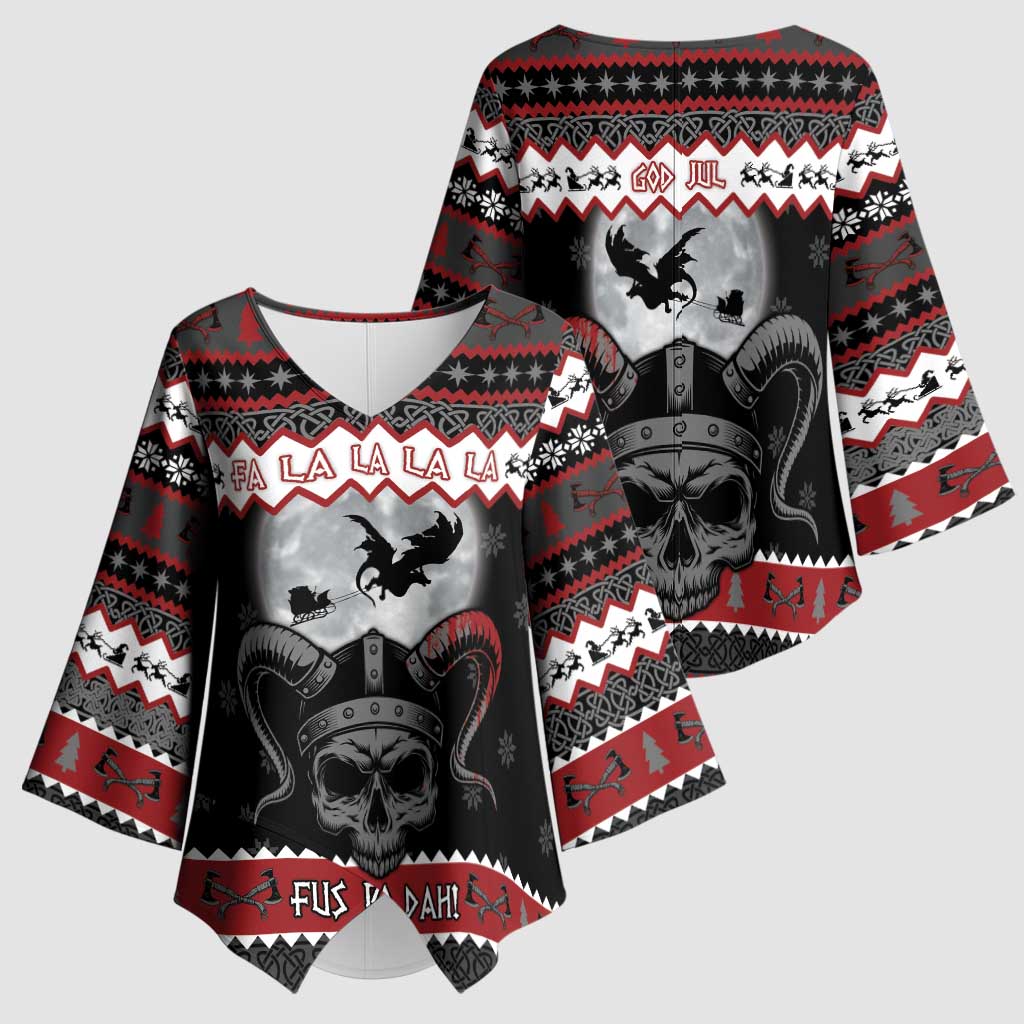 Vikings Christmas Kimono Sleeve Blouse Fa La La La Fus Ro Dah - Wonder Print Shop