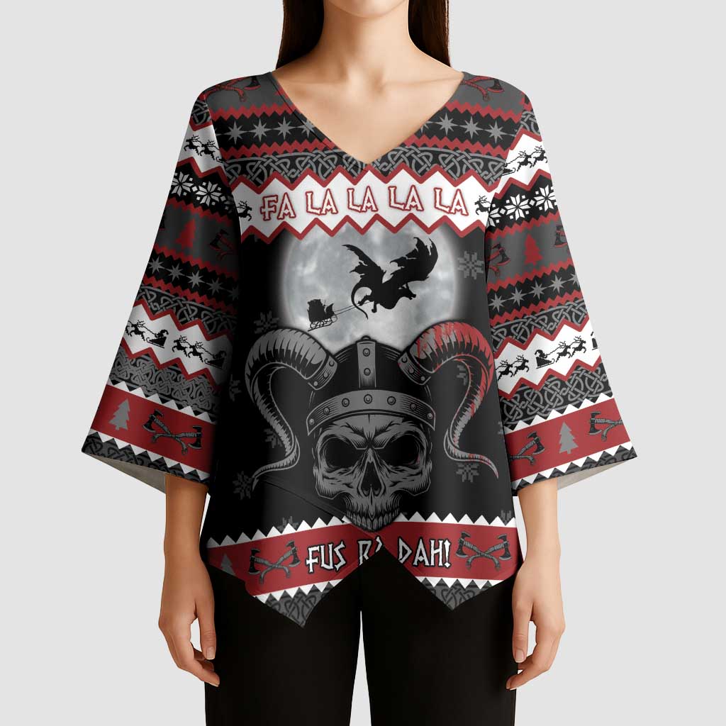 Vikings Christmas Kimono Sleeve Blouse Fa La La La Fus Ro Dah - Wonder Print Shop