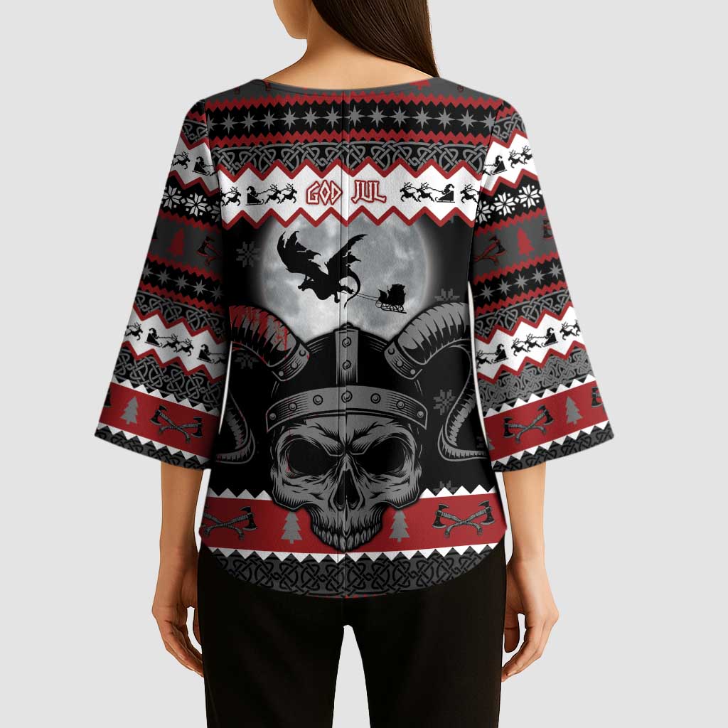 Vikings Christmas Kimono Sleeve Blouse Fa La La La Fus Ro Dah - Wonder Print Shop