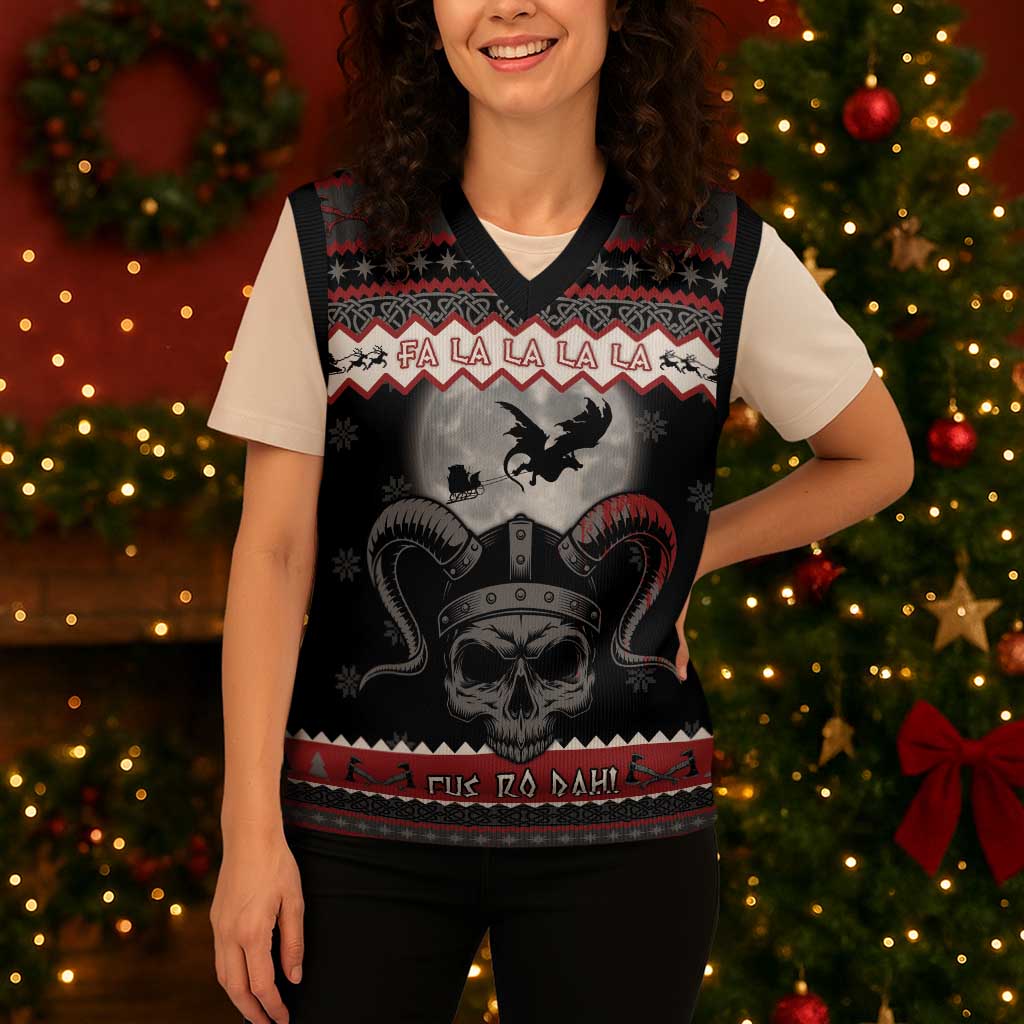 Vikings Christmas Knitted V-Neck Vest Fa La La La Fus Ro Dah - Wonder Print Shop